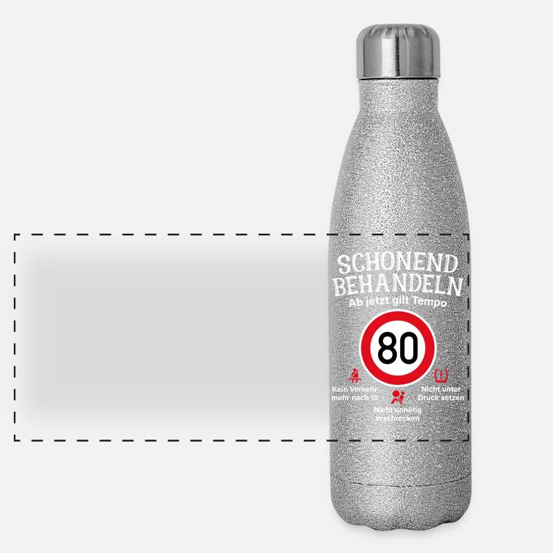 80. Geburtstag Schonend Behandeln 80 Tempolimit 80 - Panorama Glitzer Isolierflasche 500 ml - Silber Glitzer