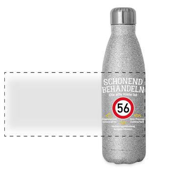 56. Geburtstag Schonend Behandeln 56 Alte Kiste 56 - Panorama Glitzer Isolierflasche 500 ml - Silber Glitzer - Vorne