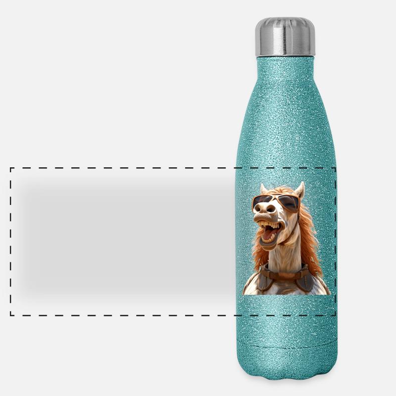 Pferd Pferdemädchen Reiterin Pony Stall Pferde Panorama Glitzer Isolierflasche 500 ml