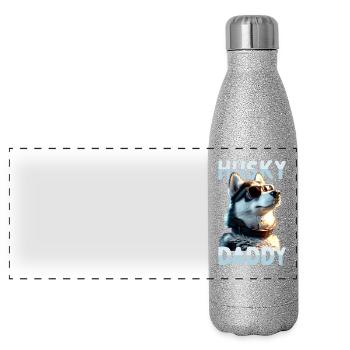 Husky Daddy Dad Vatertag Herrchen Papa Huskys - Panorama Glitzer Isolierflasche 500 ml - Silber Glitzer - Vorne