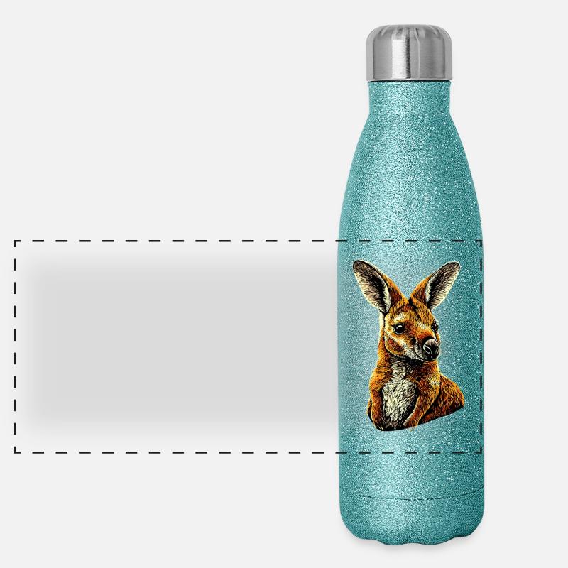 Wallaby Australie Outback Kangourou doux sauvage Gourde isotherme panoramique pailletée 500 ml