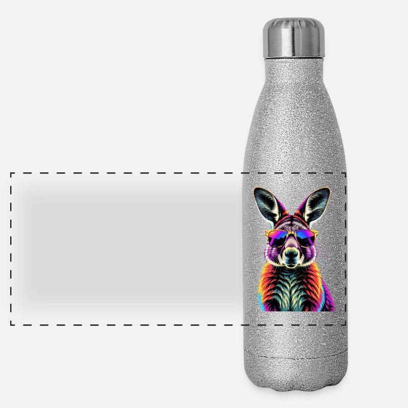 Wallaby Australie Outback Kangourou doux sauvage Gourde isotherme panoramique pailletée 500 ml