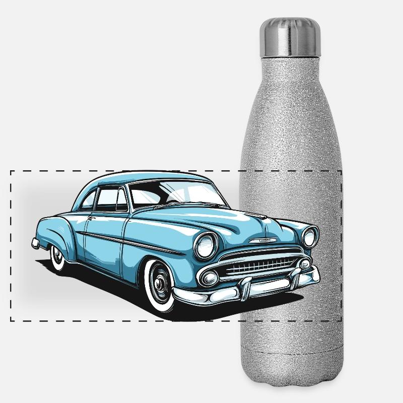 Nostalgisches Retro-Auto Design Panorama Glitzer Isolierflasche 500 ml