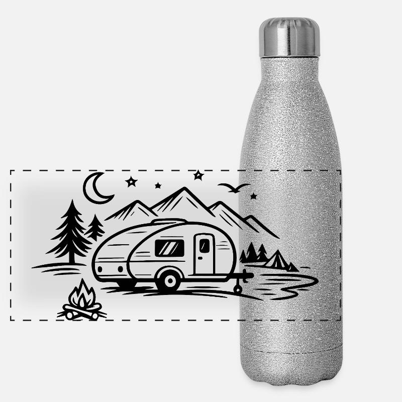 Camping Trailer Landscape Panoramic Glitter Thermal Bottle 500 ml