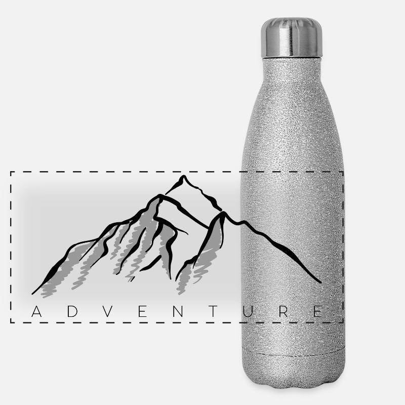 Graue Bergsilhouette Panorama Glitzer Isolierflasche 500 ml