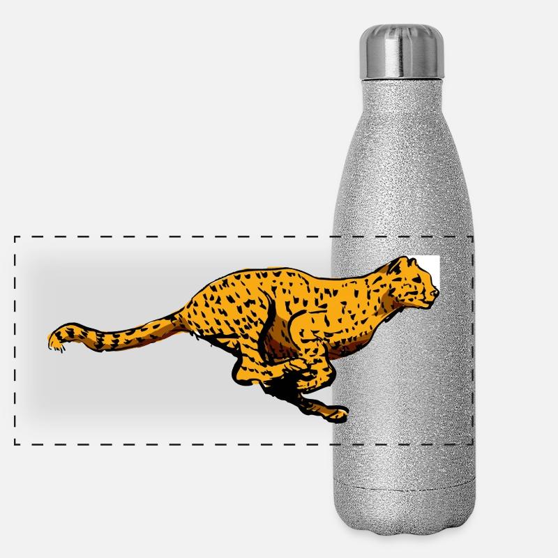 Léopard, guépard, afrique, animaux, chasse, nature, course Gourde isotherme panoramique pailletée 500 ml