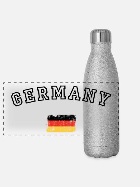 German Flag Stripes Pop Art - Panoramic Glitter Thermal Bottle 500 ml - silver glitter - Front