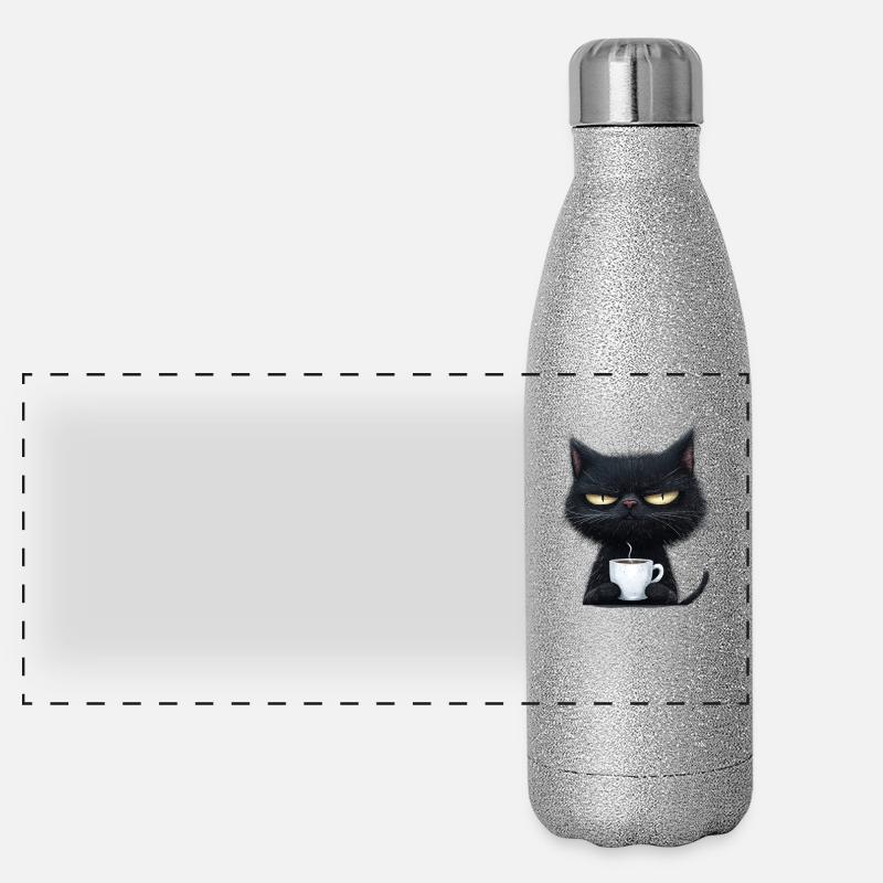 Chat avec du café à personnaliser Gourde isotherme panoramique pailletée 500 ml