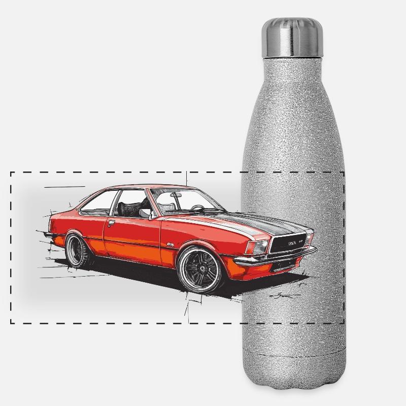 Roter Oldtimer-Coupéwagen Panorama Glitzer Isolierflasche 500 ml