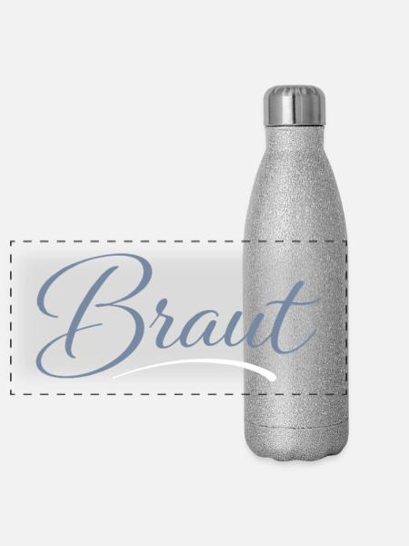 Braut - Panorama Glitzer Isolierflasche 500 ml - Silber Glitzer - Vorne