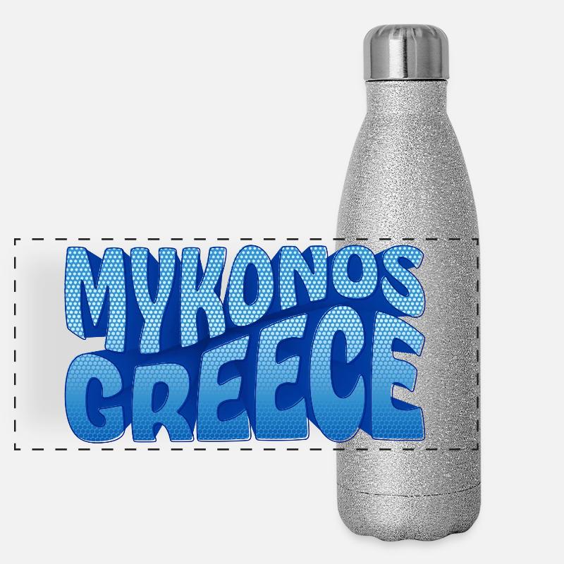 Mykonos Greece Blue Dot Design Panoramic Glitter Thermal Bottle 500 ml