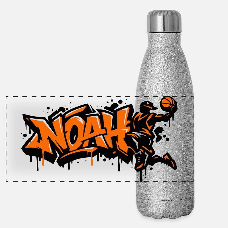 Noah Graffiti Basketball Straßenkunst Orange Panorama Glitzer Isolierflasche 500 ml