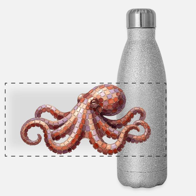 Octopus Mosaic - Artistic Sea Design Panoramic Glitter Thermal Bottle 500 ml