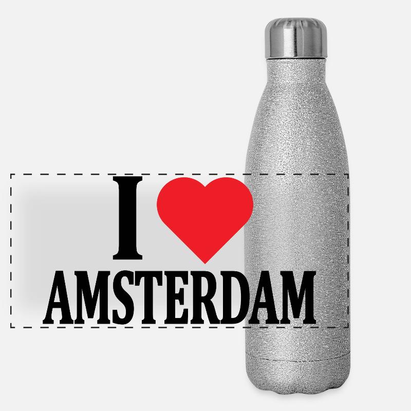 Ich liebe Amsterdam T-Shirt Nederland Geschenkidee Panorama Glitzer Isolierflasche 500 ml