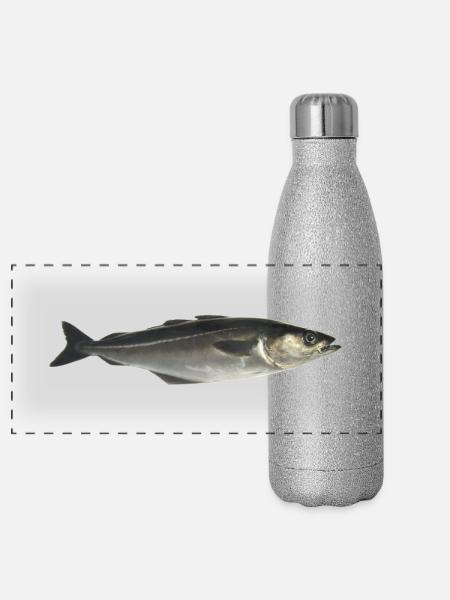 Fisch Pollack - Panorama Glitzer Isolierflasche 500 ml - Silber Glitzer