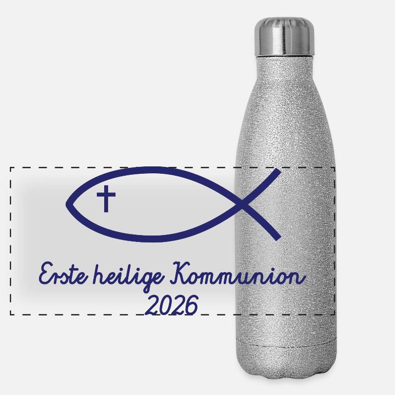 First Holy Communion 2026 Fish First Communion Panoramic Glitter Thermal Bottle 500 ml