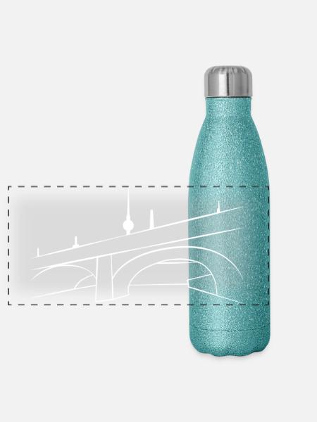 Urban Sketch Spreebrücke w - Panoramic Glitter Thermal Bottle 500 ml - blue glitter - Front