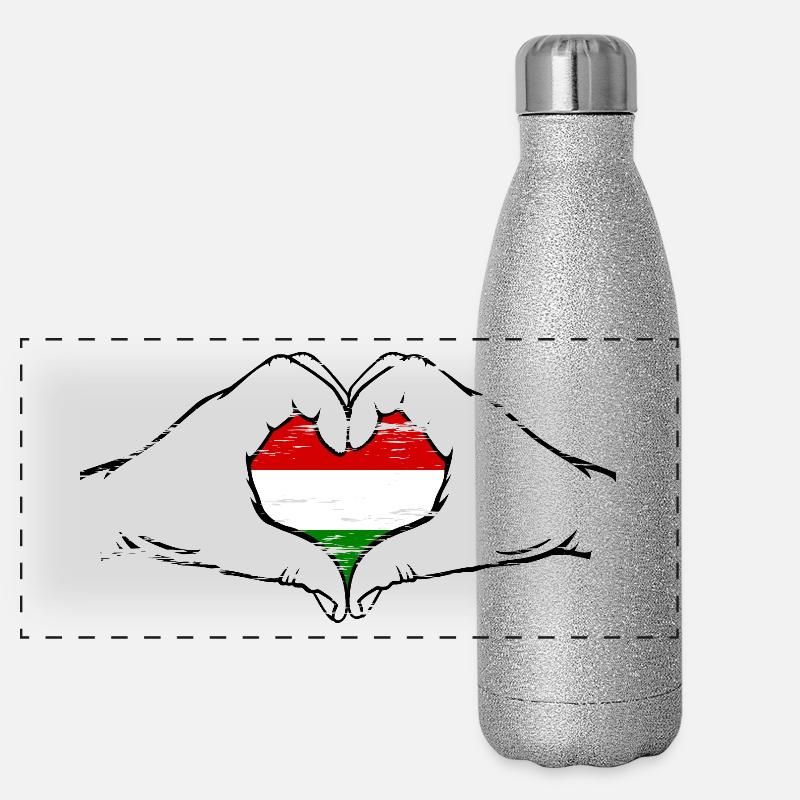 Ungarn Flagge Herzform used Panorama Glitzer Isolierflasche 500 ml