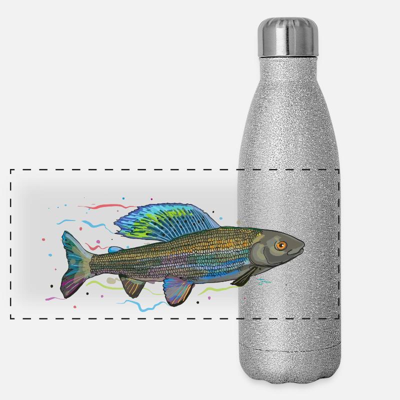 Chromatic iridescent fish - grayling Panoramic Glitter Thermal Bottle 500 ml