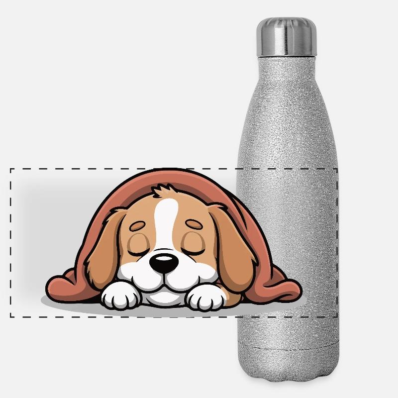 Schlafender Beagle unter Decke Panorama Glitzer Isolierflasche 500 ml