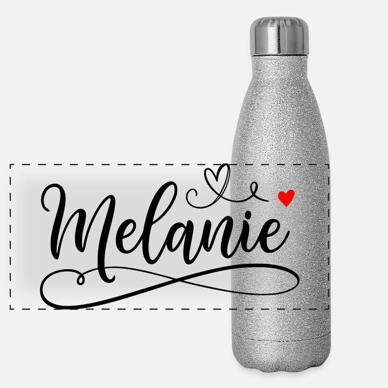 Melanie Last name First name with heart Panoramic Glitter Thermal Bottle 500 ml
