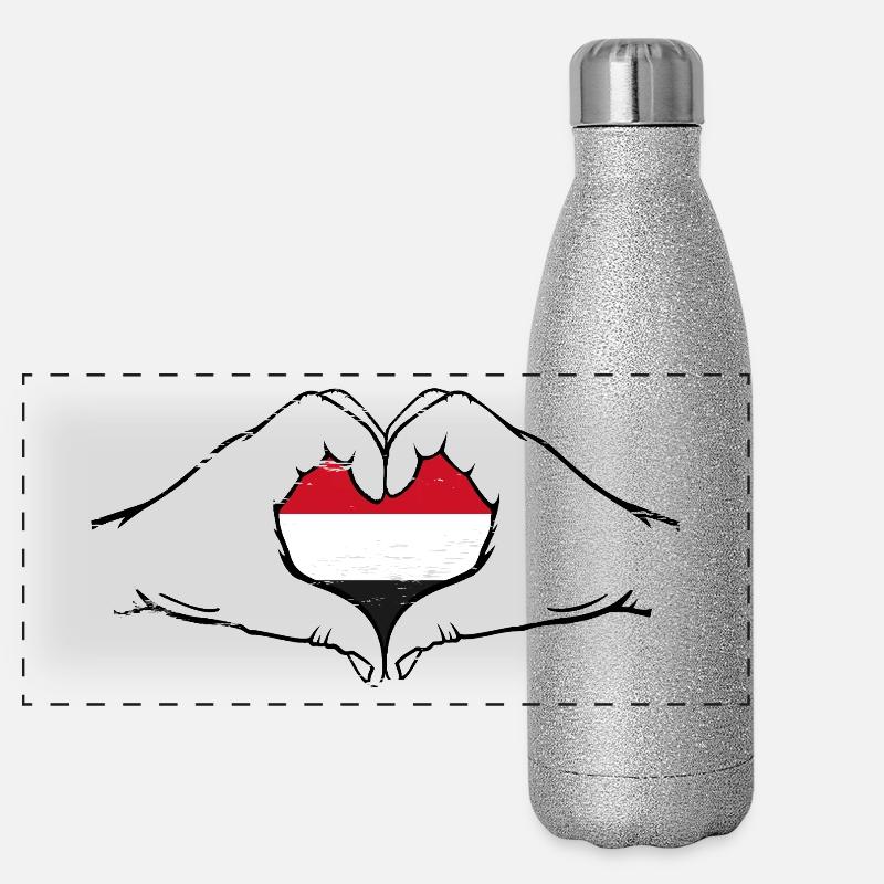 Drapeau du Yémen en forme de coeur Gourde isotherme panoramique pailletée 500 ml