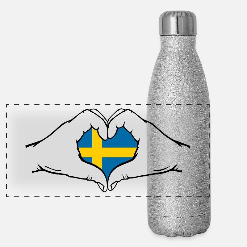Schweden Flagge Herz Panorama Glitzer Isolierflasche 500 ml