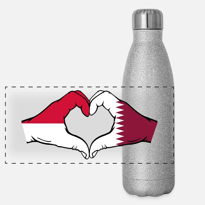 Monaco Katar Flagge Haende Herzform Panorama Glitzer Isolierflasche 500 ml
