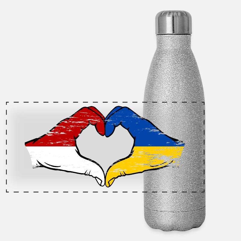 Monaco Ukraine Drapeau Forme Main Forme Coeur Utilisé Gourde isotherme panoramique pailletée 500 ml