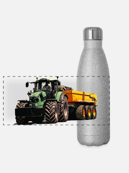 Deutz mit Anhänger Kipper - Panorama Glitzer Isolierflasche 500 ml - Silber Glitzer