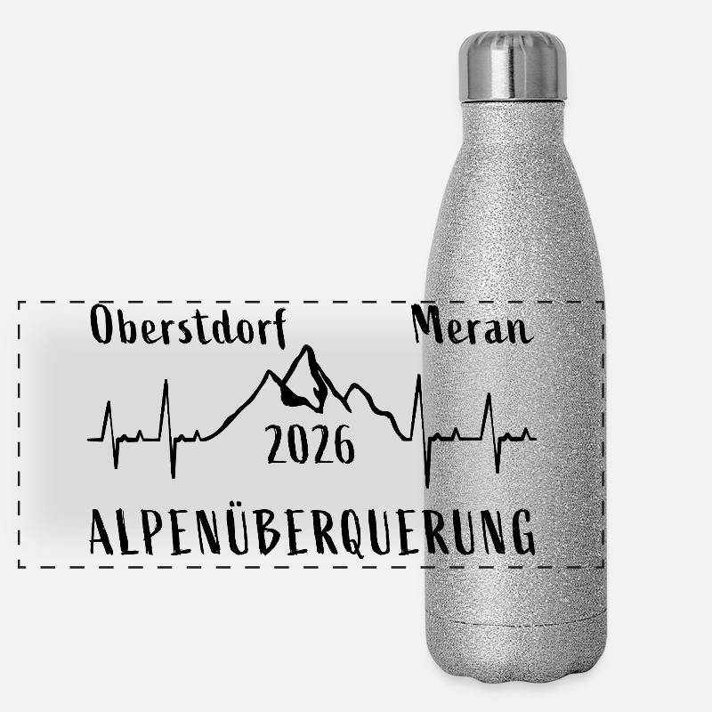 ALPENÜBERQUERUNG 2026 Oberstdorf Meran E5 Panorama Glitzer Isolierflasche 500 ml