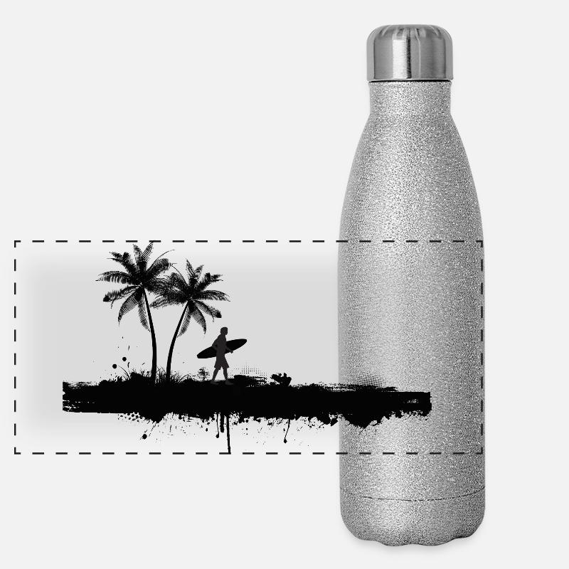 Surfeur Silhouette de Palm Beach Gourde isotherme panoramique pailletée 500 ml