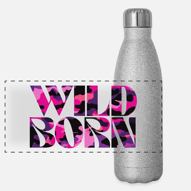 Camouflage Pink World Message Design Gourde isotherme panoramique pailletée 500 ml