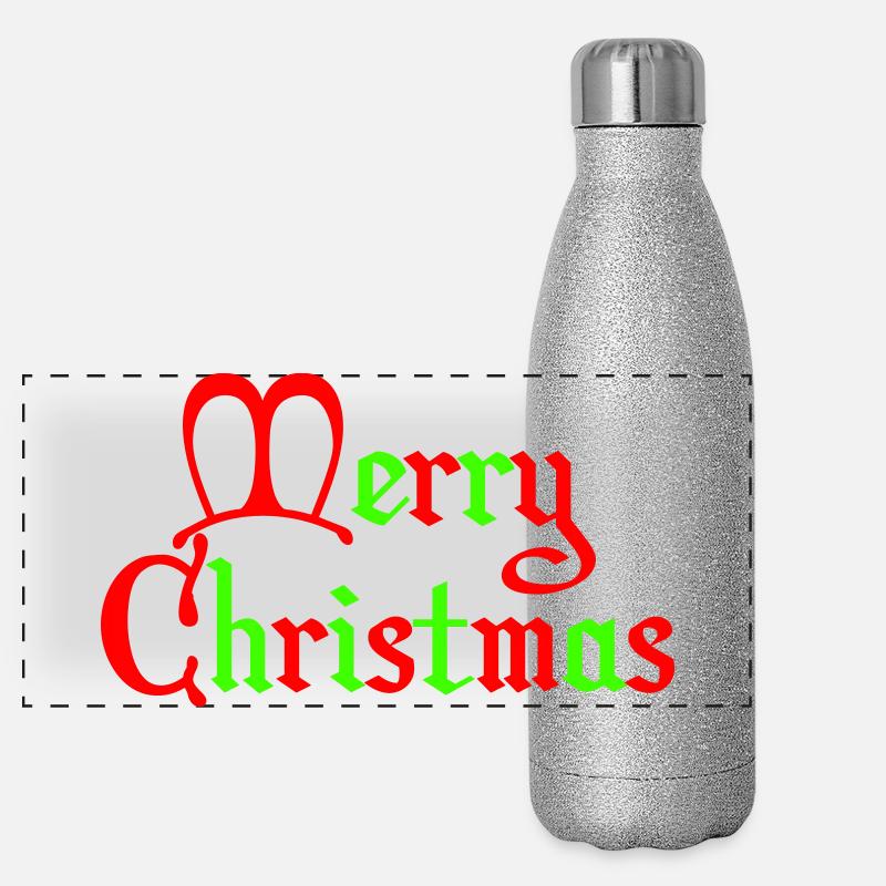 Merry Christmas Gothic Script - Panoramic Glitter Thermal Bottle 500 ml - silver glitter