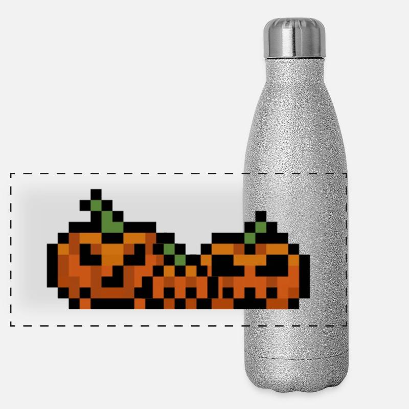 Pixel Pumpkin Retro 8Bit Design - Panoramic Glitter Thermal Bottle 500 ml - silver glitter