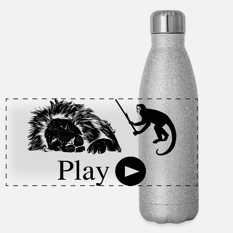 Singe et lion drôles Gourde isotherme panoramique pailletée 500 ml