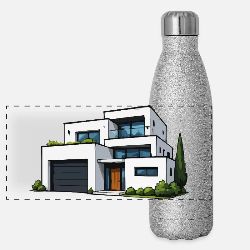 Moderne Flachdachvilla Panorama Glitzer Isolierflasche 500 ml