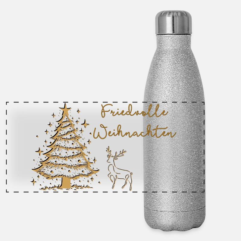 Peaceful Christmas in the Forest Deer Christmas Tree Panoramic Glitter Thermal Bottle 500 ml