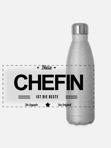 Beste Chefin - Panorama Glitzer Isolierflasche 500 ml - Silber Glitzer