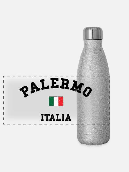 Palermo Italia - Panorama Glitzer Isolierflasche 500 ml - Silber Glitzer