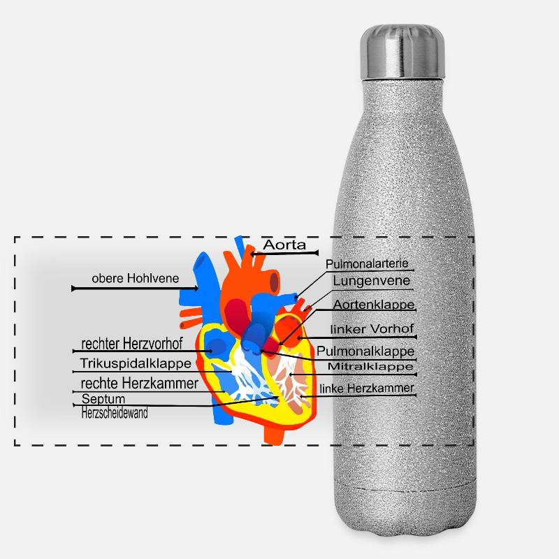 Anatomisches Herz, Cor, Panorama Glitzer Isolierflasche 500 ml
