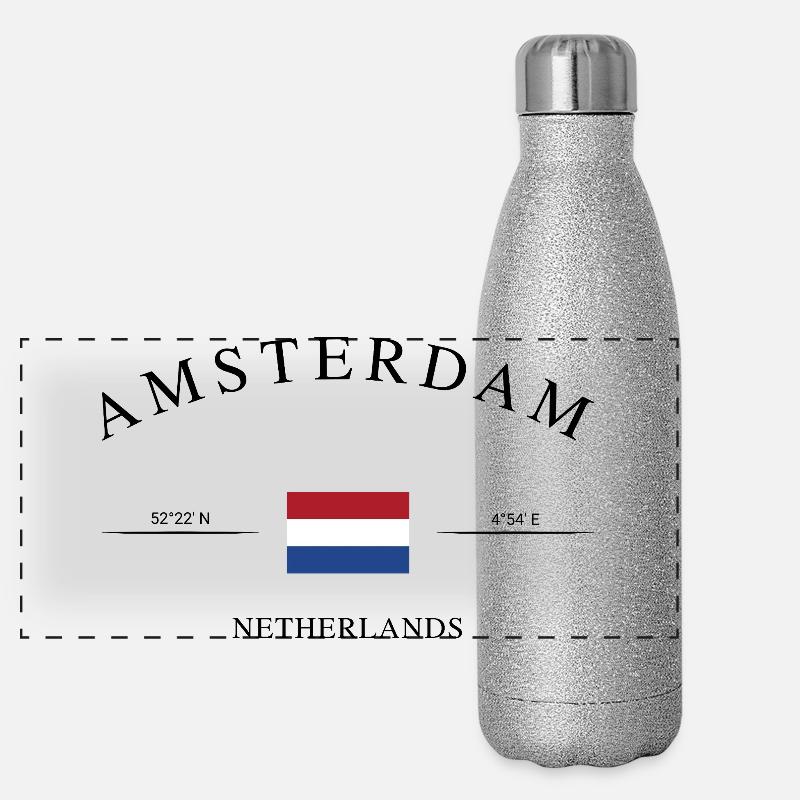 Amsterdam Netherlands – Holiday Souvenir & Gift Panoramic Glitter Thermal Bottle 500 ml