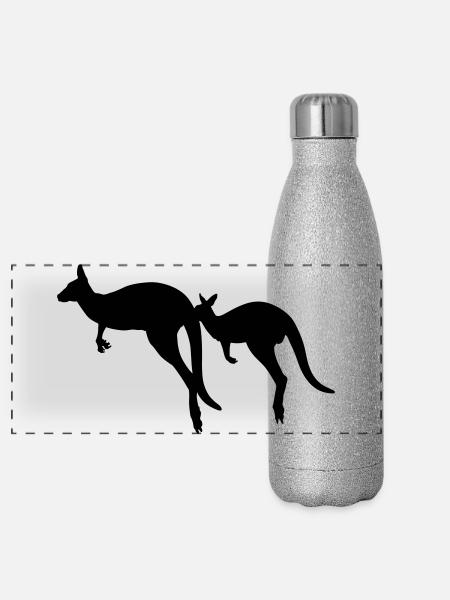 Känguru - Panorama Glitzer Isolierflasche 500 ml - Silber Glitzer