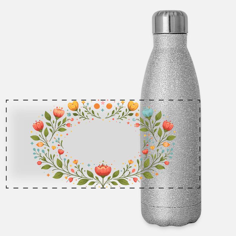 Cadre floral printanier avec fleurs Gourde isotherme panoramique pailletée 500 ml