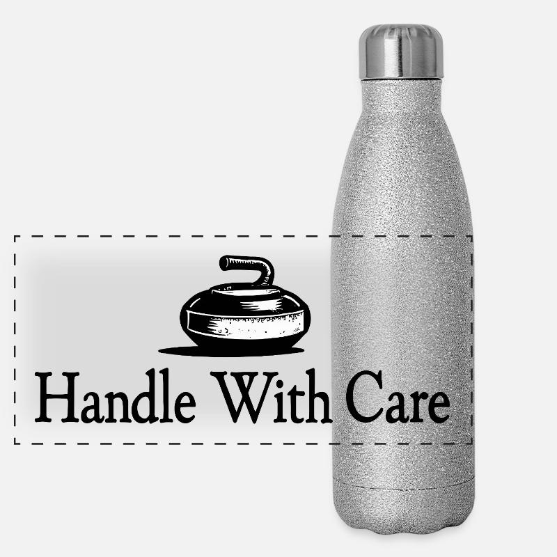Handle With Care Curling Eissport Witzig Panorama Glitzer Isolierflasche 500 ml