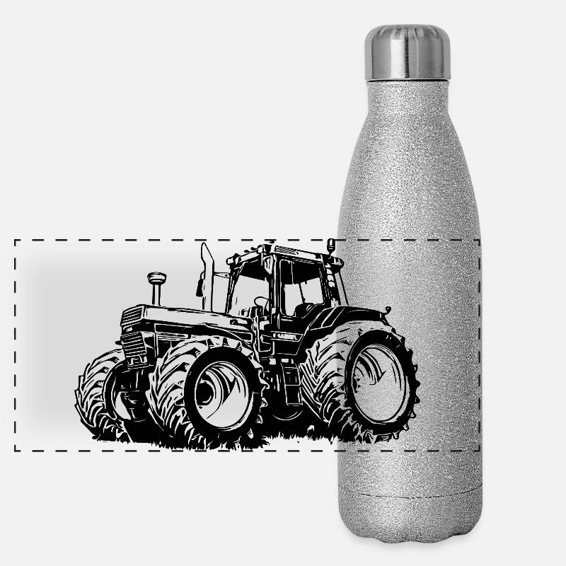 Kraftvolle Traktor-Silhouette Panorama Glitzer Isolierflasche 500 ml
