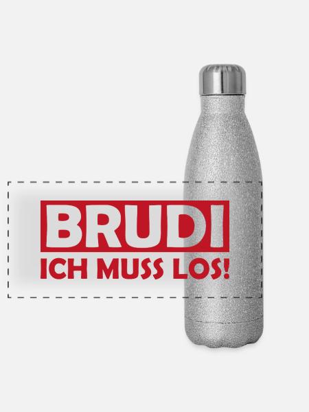 BRUDI Ich Muss Los - Panorama Glitzer Isolierflasche 500 ml - Silber Glitzer