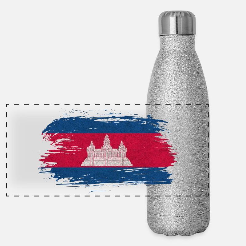 Drapeau du Cambodge vintage / Cadeau Angkor Gourde isotherme panoramique pailletée 500 ml