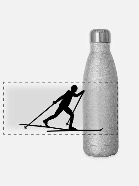 Langlauf, Langläufer - Panorama Glitzer Isolierflasche 500 ml - Silber Glitzer