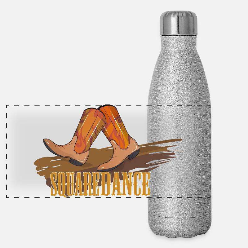 Square Dance - Bottes de cow-boy sur le parquet Gourde isotherme panoramique pailletée 500 ml